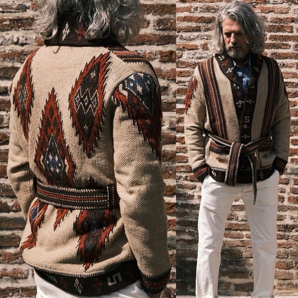 RRL Ralph Lauren Jacquard Knit Ranch Belted Cardigan M Navajo NWOT HTF! - Picture 4 of 16